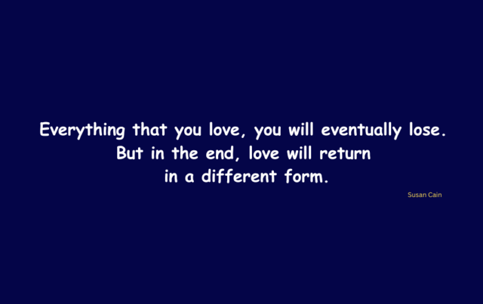 Everything that you love, you will eventually lose. But in the end, love will return in a different form.