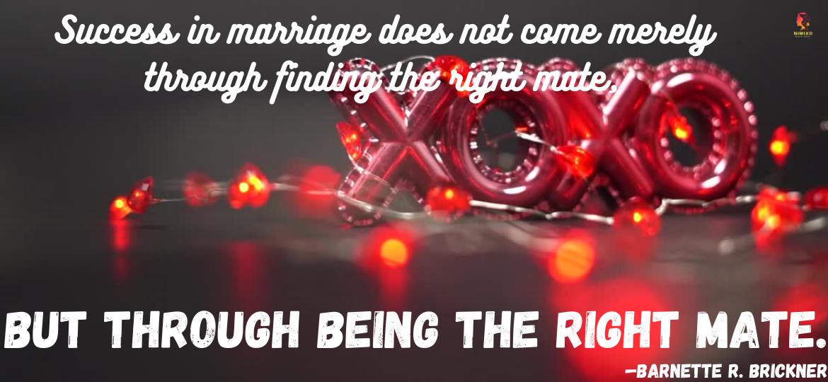 Success in marriage does not come merely through finding the right mate, but through being the right mate. —Barnett R. Brickner