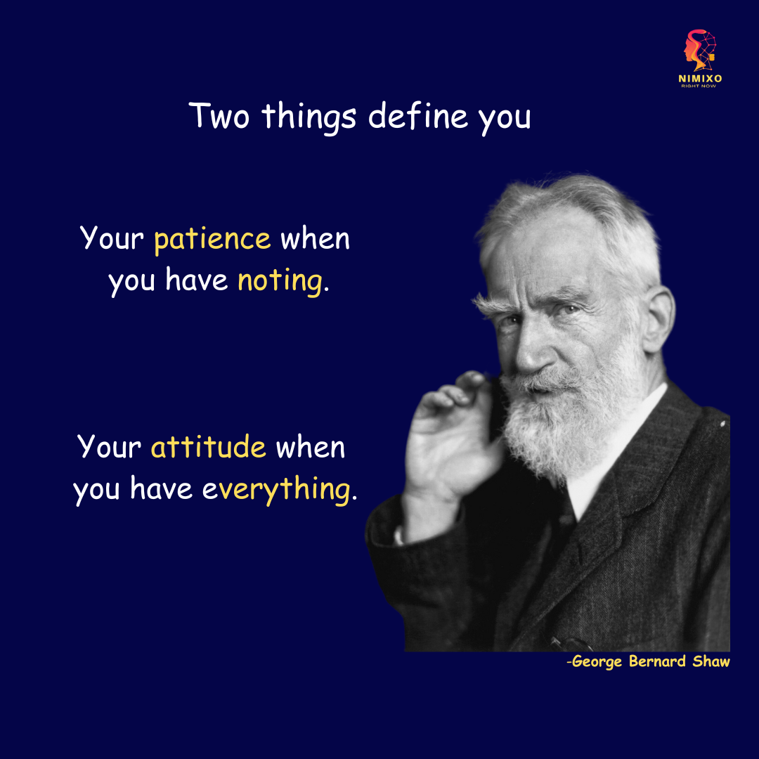 Two things define you. Your patience when you have nothing, and your attitude when you have everything. -George Bernard Shaw