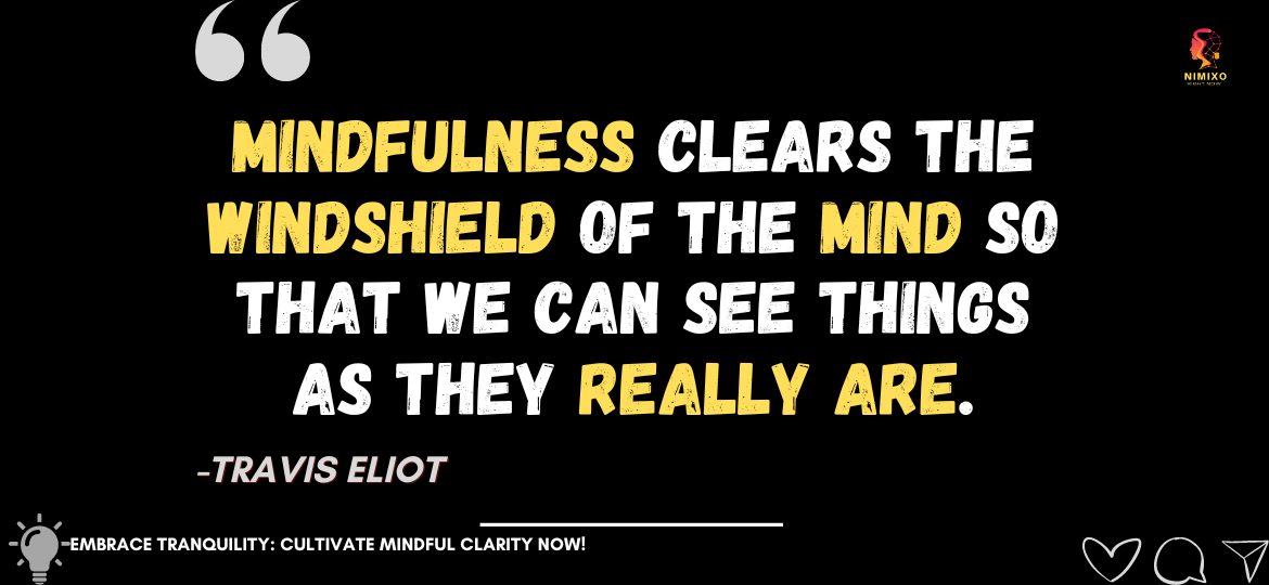 Embrace Tranquility: Cultivate Mindful Clarity Now! Mindfulness clears the windshield of the mind so that we can see things as they really are. -Travis Eliot