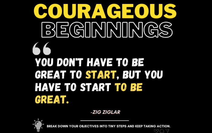 Embark Fearlessly: Your Adventure Begins Now. You don't have to be great to start, but you have to start to be great. -Zig Ziglar