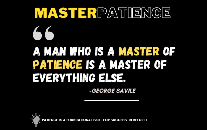 Patience Power: The Key to Ultimate Mastery. A man who is a master of patience is a master of everything else. -George Savile