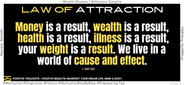 Manifest Your Dream Life: Health, Wealth & You! Money is a result, wealth is a result, health is a result, illness is a result, your weight is a result. We live in a world of cause and effect. -T. Harv Eker