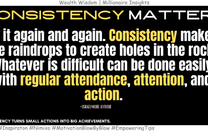 How Tiny Drops of Effort Create Monumental Success. Do it again and again. Consistency makes the raindrops to create holes in the rock. Whatever is difficult can be done easily with regular attendance, attention, and action. -Israelmore Ayivor